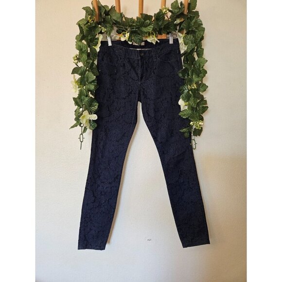 Banana Republic Velvet Skinny Jeans 27L Navy Floral Pants Soft Stretch - Picture 6 of 16